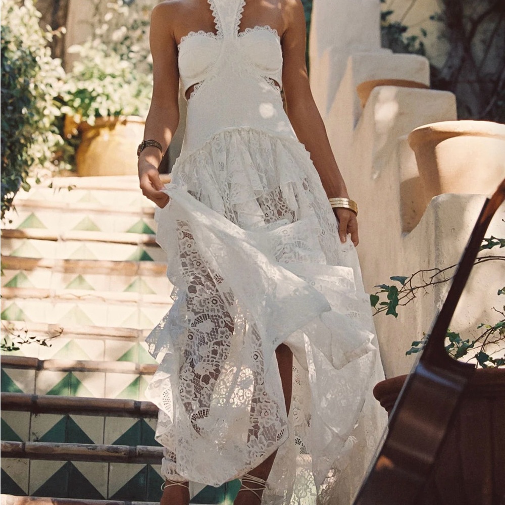 12th Tribe White Lace Halter Boho Bridal Dress
